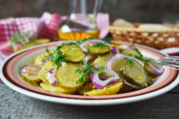 salad with potatoes, onions and mustard sauce