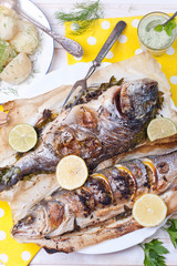 Grilled dorado and gilthead
