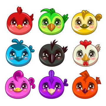 Funny cartoon colorful round birds