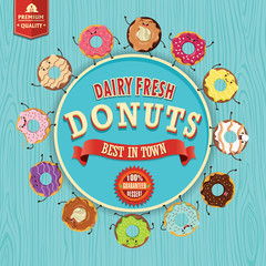 Vintage donuts poster character design set