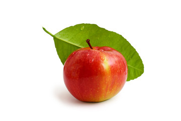 red Apple on white background with green leaf