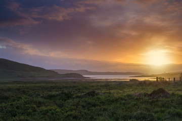 Sunset in rural landscape, isle of Skye, Scotland