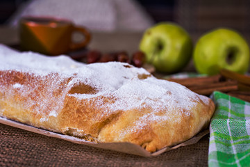 Apple strudel or apple pie  with dates and cinnamon