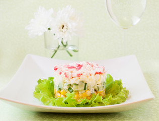 Salad of crab sticks and canned corn