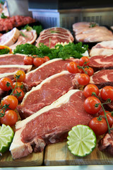 Display Of Fresh Meat In Butcher's Store