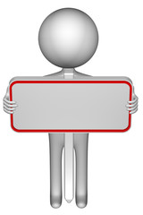 Fototapeta premium 3d man with banner on the pillar, isolated on white background.