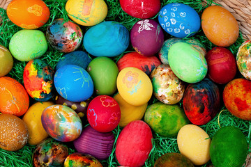 Fototapeta na wymiar Easter eggs on rustic wooden background