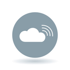Wifi cloud icon. Wireless cloud sign. Wi-fi network symbol. White wifi cloud icon on cool grey circle background. Vector illustration.