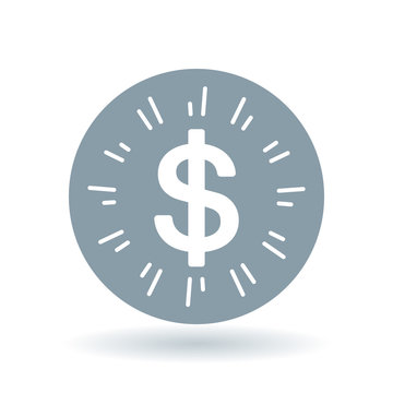 Dollar Symbol. Dollar Icon. Dollar Sign. White American Dollar Icon On Cool Grey Circle Background. Vector Illustration.