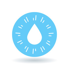 Waterdrop icon. Raindrop sign. Water symbol. White water drop icon on blue circle background. Vector illustration.