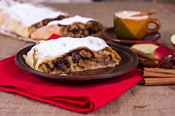 Apple strudel or apple pie  with dates and cinnamon