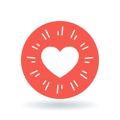 Heart icon. Simple heart sign. Love symbol. White heart icon on red circle background. Vector illustration.