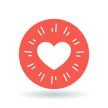 Heart icon. Simple heart sign. Love symbol. White heart icon on red circle background. Vector illustration.