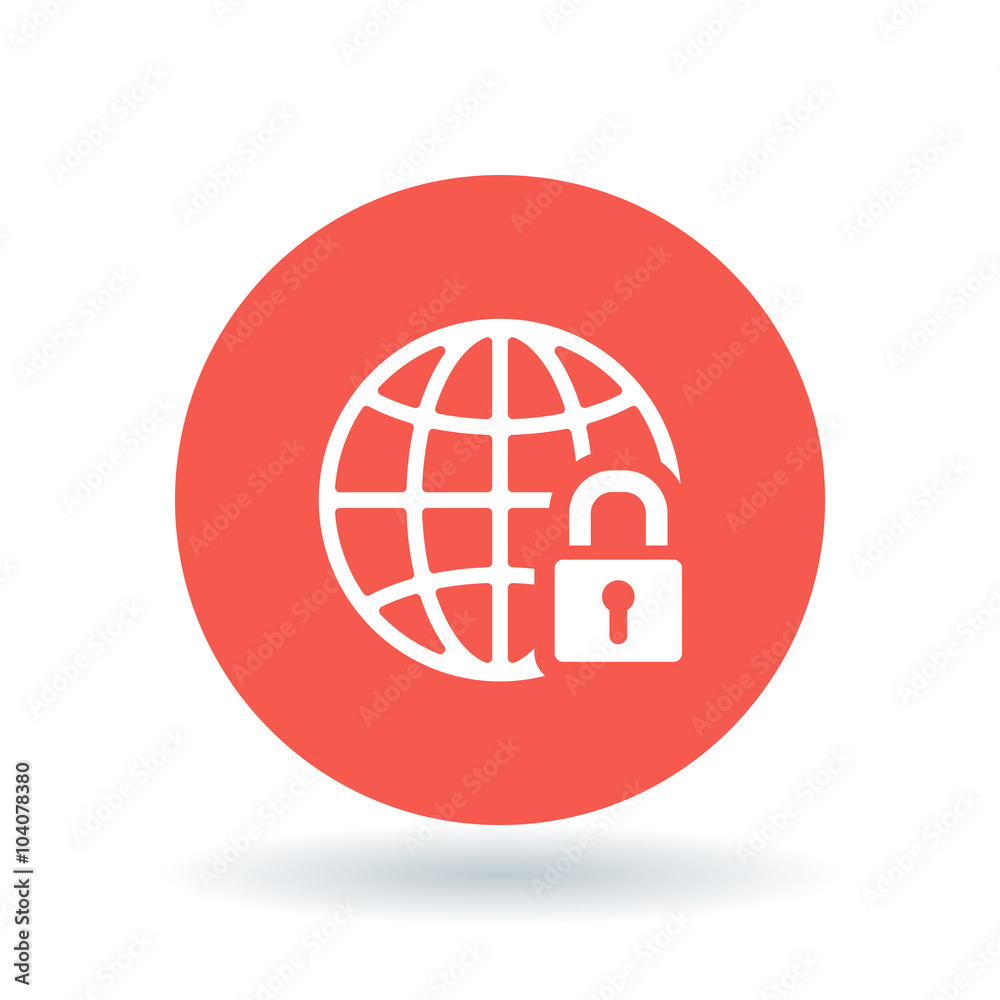 Wall mural secure internet icon. globe with padlock sign. secure globe symbol. white globe with padlock icon on