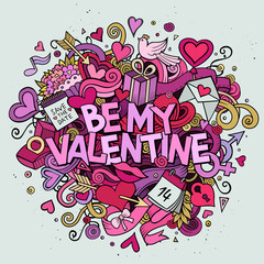 Cartoon vector hand drawn Doodle Be My Valentine