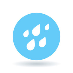 Fototapeta premium Rain waterdrops icon. Rainfall sign. Raindrops symbol. White rain water drops icon on blue circle background. Vector illustration.