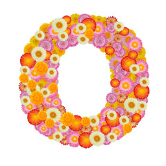 Letter O alphabet with straw flower isolated on white background