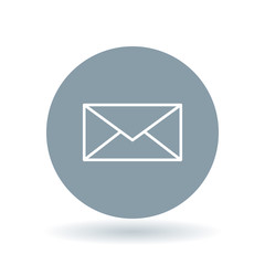 Email icon. Mail envelope sign. Email message symbol. White email icon on cool grey circle background. Vector illustration.