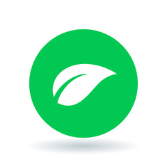 Leaf icon. Leaf sign. Leaf symbol. White leaf icon on green circle background. Vector illustration.