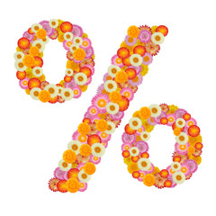 Flower percent sign. Floral element of colorful alphabet made fr