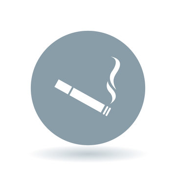 Cigarette icon. Tobacco sign. Smoking symbol. White cigarette icon on cool grey circle background. Vector illustration.