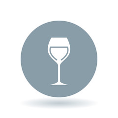 Wine glass icon. Wine tasting sign. Alcohol symbol. White wine glass icon on cool grey circle background. Vector illustration.