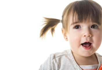 Portrait of a 2 year old girl isolated on white background