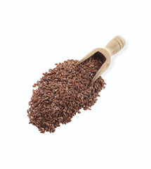 Flax seeds with a small wooden spoon