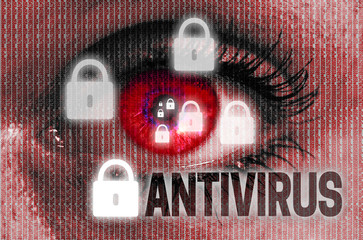 antivirus eye looks at viewer concept background