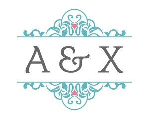 A & X Initial Wedding Ornament Logo