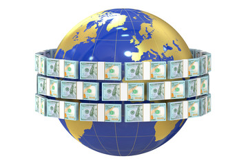 Global remittance concept, dollars around the world - obrazy, fototapety, plakaty