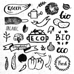 Ink logotypes set. Badges, labels,leaves,ribbons,plants elements, laurel.  © marylia17