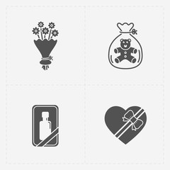 Gift flat black shop icon set on white 