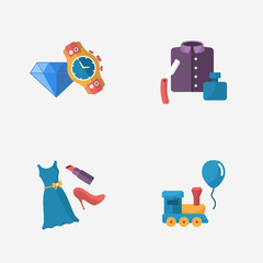 Gift modern colorful shop icons on white