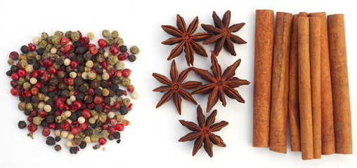 Assortment spices on white background