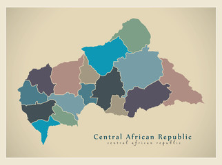 Modern Map - Central African Republic with prefectures colored CF