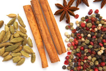 Assortment spices on white background