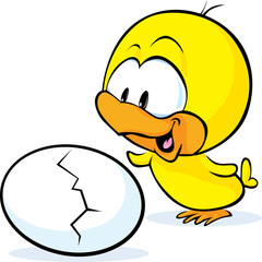 cute chicken with cracked egg - vector illustration