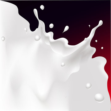 vector white splash milk illustration on dark red background