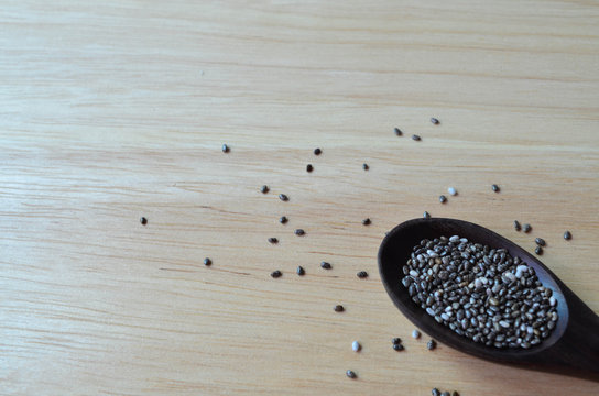 Chia Seeds In Wooden Spoon