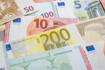 euro banknotes stacked by value