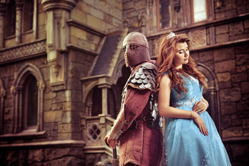 Fototapeta na wymiar Medieval knight with his beloved lady