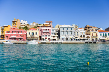 GREECE, CRETE, AGIOS NIKOLAOS - 2 APRIL 12 / 2014: in the settlement of the tourist season begins Agios Nikolos, vendors come in their cars and in the morning lead stores in order.