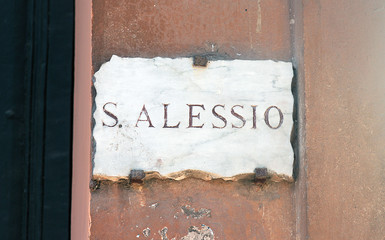 Marble plaque on the wall of the Cathedral of St. Alexis (San Al