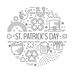 St. Patricks day line icons set in circle shape.