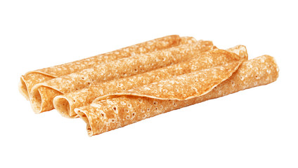 Shrovetide, Maslenitsa, tube fishnet pancakes, flapjack,slapjack,  isolated on the white
