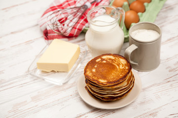 High pile of delicious pancakes