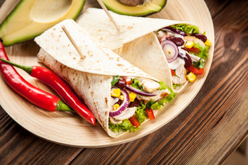 Tortilla with a mix of ingredients