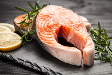 Fresh salmon on old wood