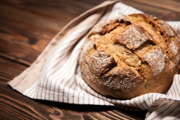 Bread assortment on wooden surface